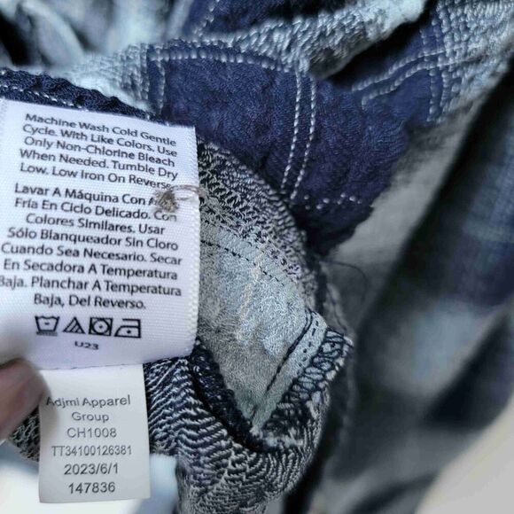 Time and Tru Blue Plaid Long Sleeve Button Up Shirt Drawstring Waist Size Large - Picture 6 of 7